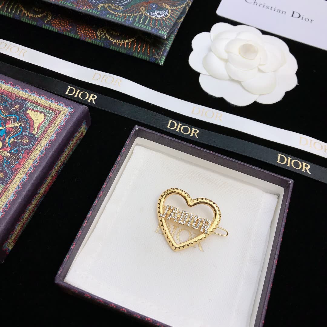 Dior Gold Heart Hair Clip with Crystals